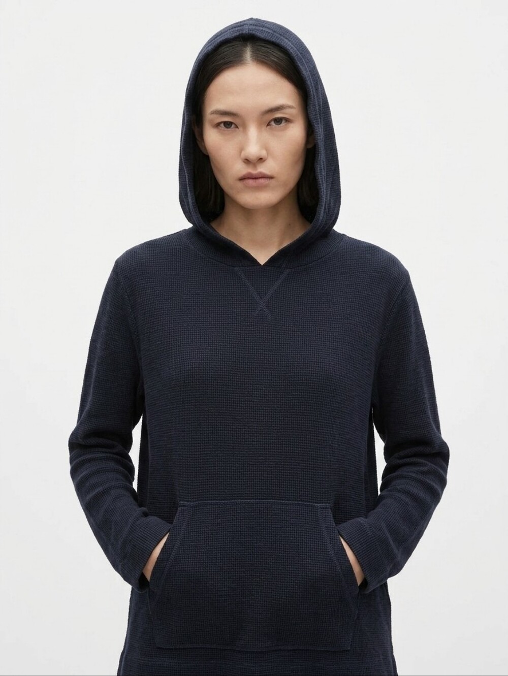 J. Jill Blue Navy Hooded Pullover Sweater Cotton Textured Sz L